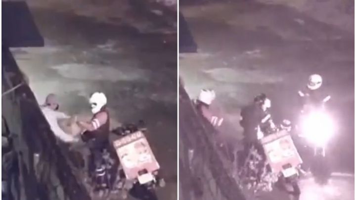 VIDEO: Motorratones “le bajan” motoneta y pollo KFC a repartidor fast food