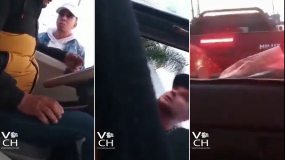 En un video difundido por Vive Cholula en redes sociales se ve cómo amenazan al conductor con “pegarle un tiro” y le ordenan “jálese”