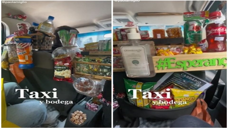 El taxista vende dentro de su taxi chicles, papas, aguas, refrescos y otros más.