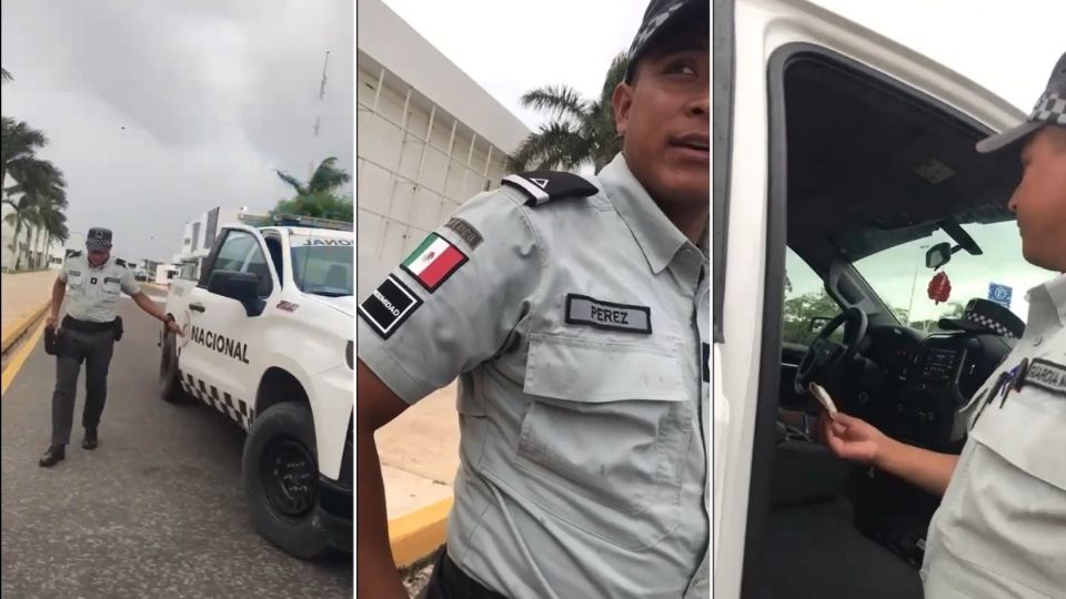 En el video se observa que uno de los agentes federales acepta 2 mil pesos para no asegurar el vehículo, el cual dio un servicio en la zona del Aeropuerto Internacional de Mérida, el cual está prohibido