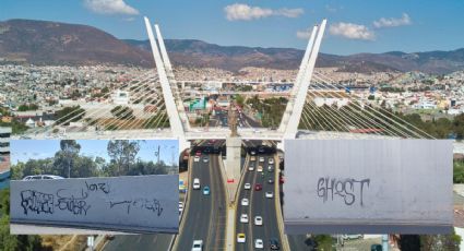 Puente atirantado de Pachuca luce con grafitis y pintas urbanas | FOTOS