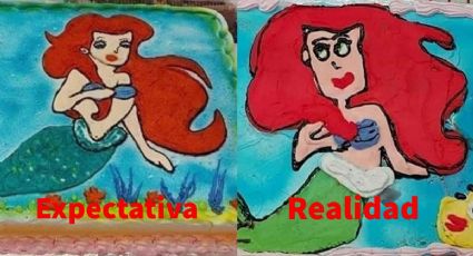 Le ofrecen pastel de La Sirenita y le entregan este "diseño" en Pachuca