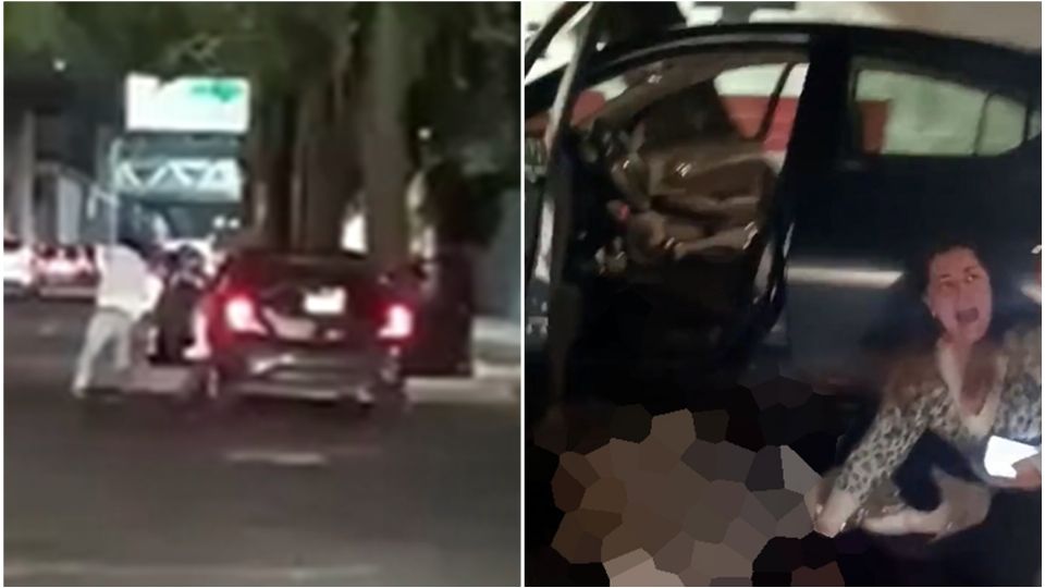 El conductor que grabó la escena se acerca a donde se encuentra la mujer que grita y corre hacia donde está el cuerpo inerte del hombre.