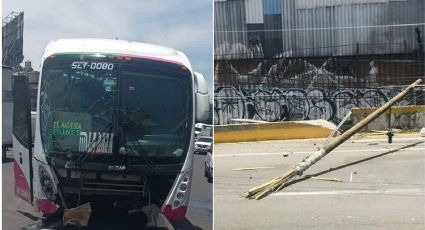 FOTOS | Autobús tira poste en la México-Pachuca; genera tráfico