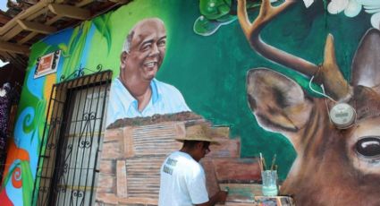De Segob a los altares: pintan rostro de funcionario de Veracruz junto a iglesia