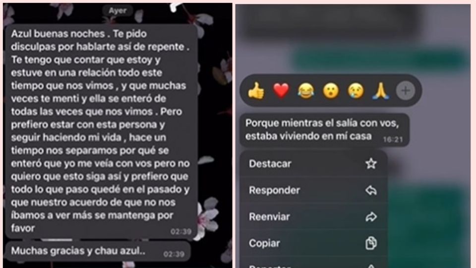 La mujer engañada contó que ella se dio cuenta del engaño, luego de que el mismo infiel se lo confesara por WhatsApp.