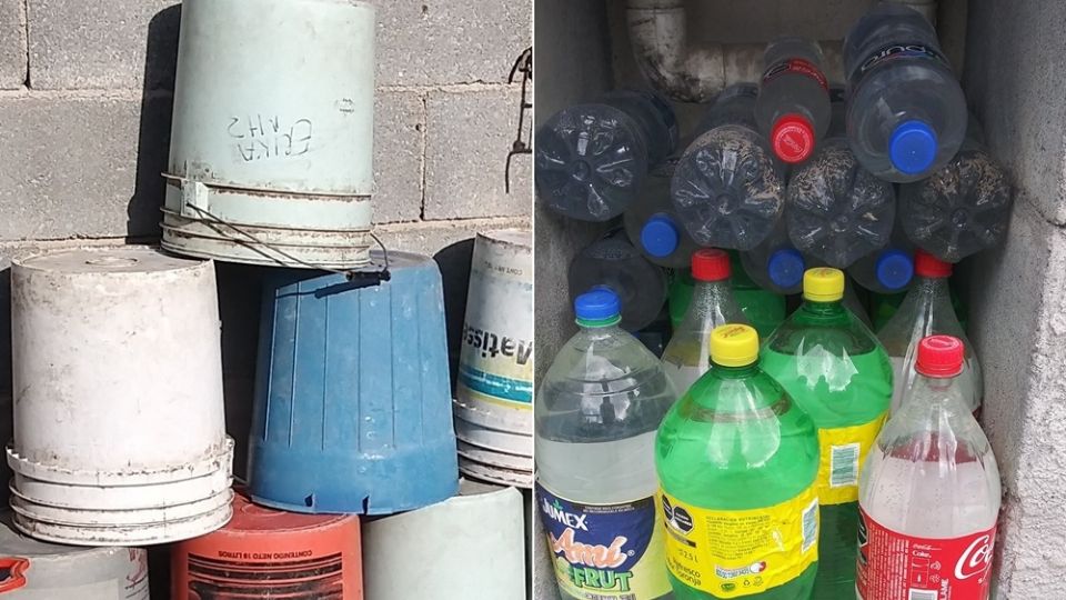 Una mujer publica fotos de las cubetas y botes que usó para recolectar agua durante la crisis por la sequía que hundió a Nuevo León en una crisis