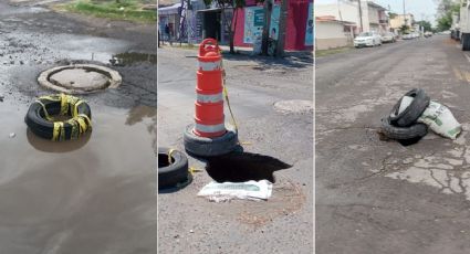 Baches y socavones, zona de guerra para automovilistas en Los Pinos