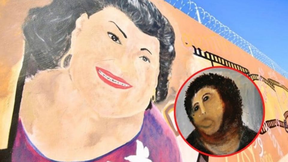 A través de Facebook se difundieron fotografías de la pintura de “Carmelita” en uno de los muros de la plaza, donde se puede observar un rostro desproporcionado