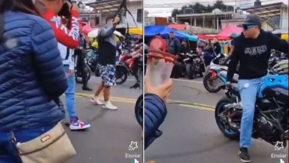 En un video que se viralizó en redes sociales, se observa que por lo menos un sujeto a pie amaga con un arma larga a uno de los motociclistas; el incidente se produjo sobre la carretera federal México-Cuernavaca