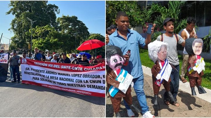 VIDEOS: Maestros de la CNTE y migrantes en Chiapas realizan protestas en medio de cumbre