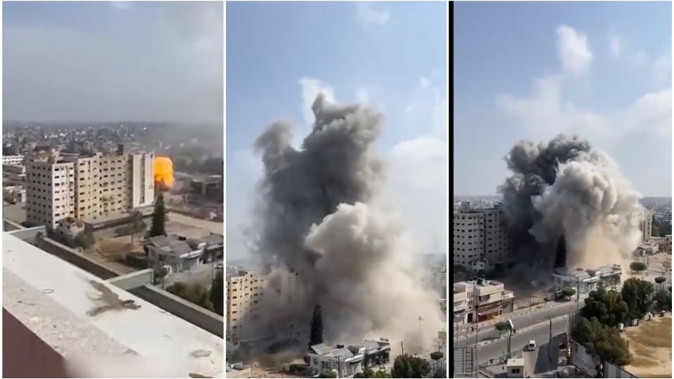 Momento de la explosión en los alrededores del hospital Al-Wafa.