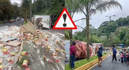 Fuerte accidente en la carretera Xalapa-Coatepec; tráiler vuelca y cierran vialidad