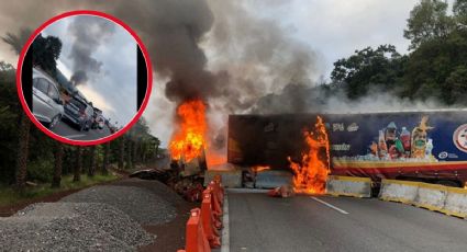 Caos en la México-Cuernavaca por el incendio de un tráiler