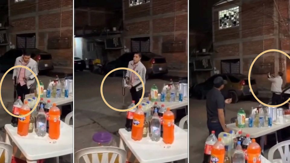 A través de un video que circula en redes sociales se observa que, durante la festividad familiar que tuvo lugar en la calle, hay una mesa con bebidas y, al fondo, una patrulla de la corporación; en el festejo se encontraban los dos elementos de Tránsito, quienes dispararon armas largas