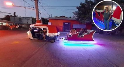 FOTOS| Santa Claus viaja en mototaxi en Oaxaca; reparte alegría a niños y niñas