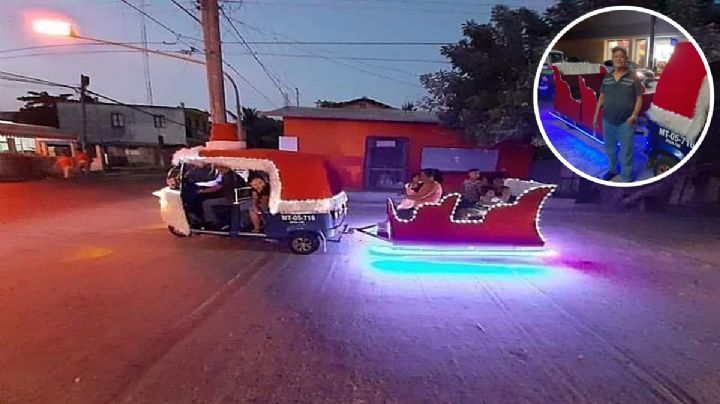 FOTOS| Santa Claus viaja en mototaxi en Oaxaca; reparte alegría a niños y niñas