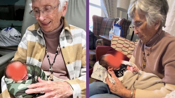 Abuelita con demencia senil recuerda canción de cuna al mecer a su bisnieto