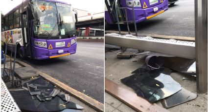 Camión de transporte público rompe parabús en Tlalpan