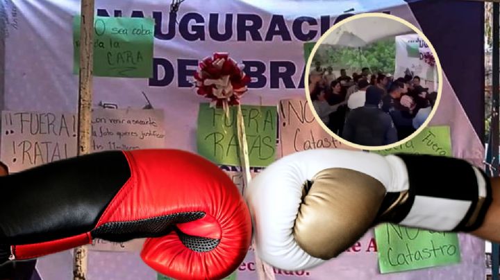 Se arma la campal durante inauguración de obra en Tezontepec | VIDEO