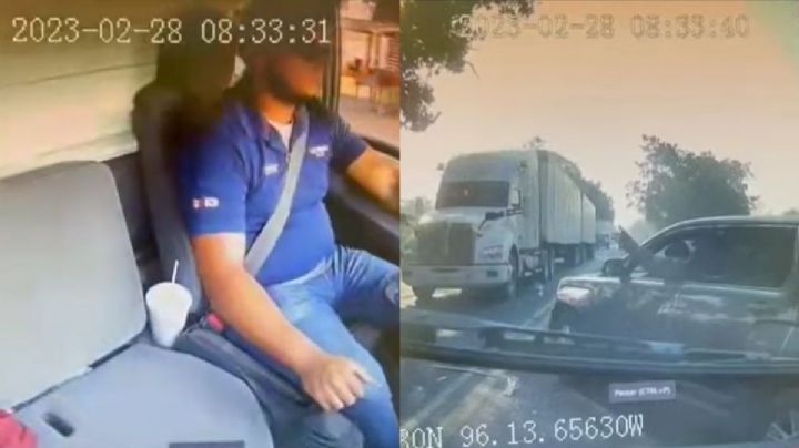 VIDEO: Graban plagio de trailero en carretera de Tres Valles, Veracruz