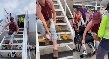 VIDEO: Por falta de rampa, atleta paralímpica baja a rastras de avión en Veracruz