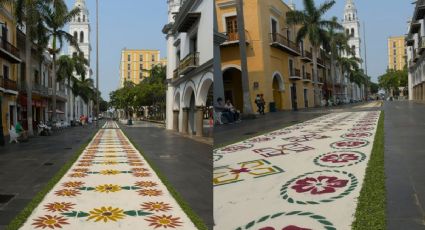 Así luce el tapete gigante que hicieron en el Zócalo de Veracruz
