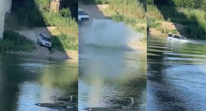 VIDEO | Huyen de patrulla en frontera y se lanzan con todo y camioneta al río