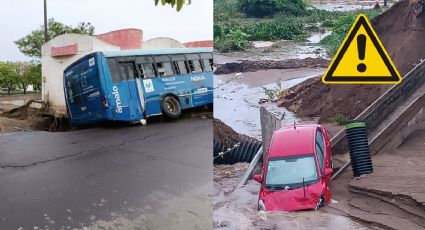 Lluvia en Veracruz: socavones en Torrentes y Lomas 4 se tragan auto y urbano
