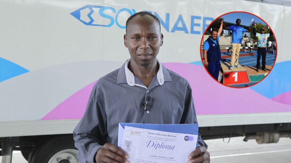 Ezequiel Kiplagat, con certificado de estudios guanajuatense. Una importante meta lograda por el deportista keniano.