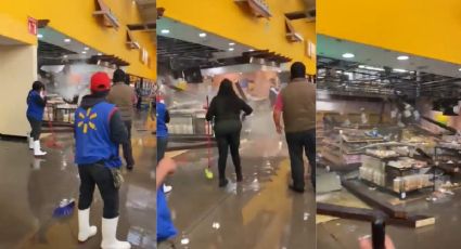 VIDEO: Por fuertes lluvias, techo de Wallmart se desploma