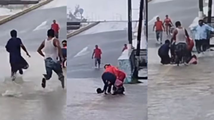 VIDEO | Hombre cae a alcantarilla por fuertes lluvias en Minatitlán