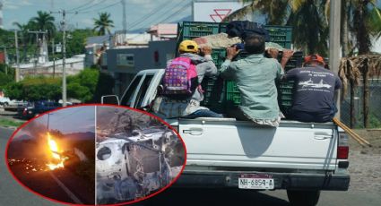 VIDEO| Con bomba molotov, incendian camión de cortadores de limón en Apatzingán