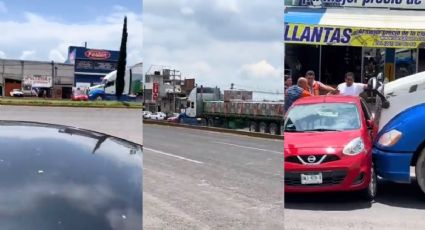 VIDEO | Conductor de tráiler enloquece y embiste a auto compacto en Tlaxcala