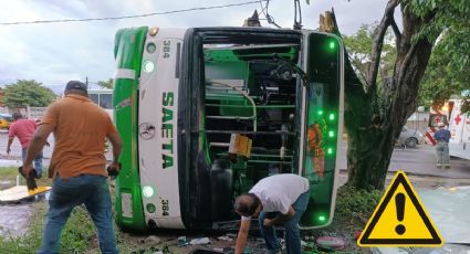 Vuelca autobús de pasajeros sobre carretera federal Veracruz-Xalapa, en Tejería