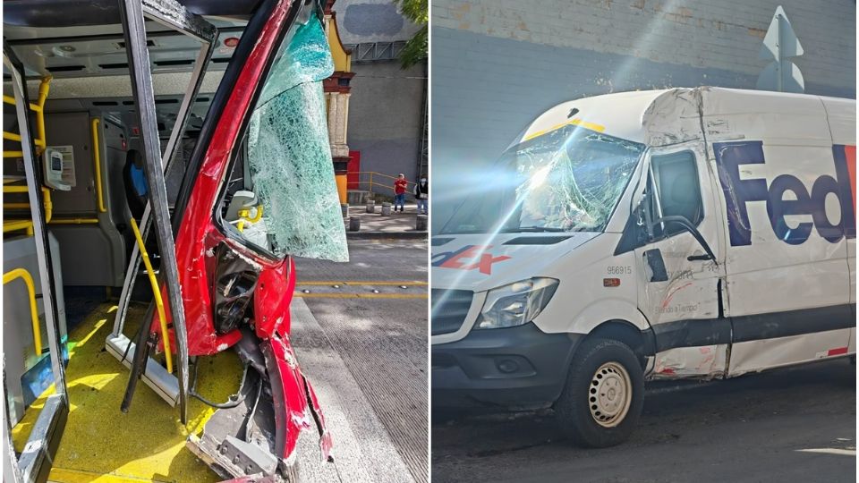Aparatoso choque entre Metrobús y camioneta de mensajería en colonia Vallejo; hay 5 lesionados
