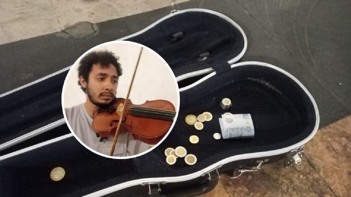 Arturo toca su violín en calles de Veracruz y sueña con llegar a Argentina