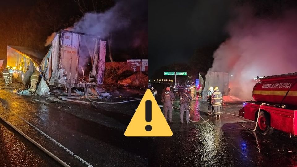 Tráiler se incendia en autopista Puebla - Orizaba, en curva de la Laguna de Nogales