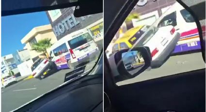 Taxi y combi quedan encimados tras chocar en Pachuca | VIDEO