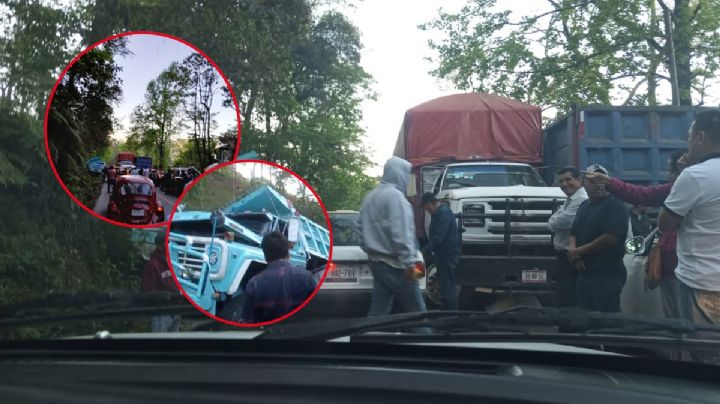 Carambola en la Huejutla-Pachuca entre unidades de carga deja caos vial I Fotos