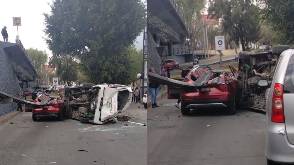 Accidente en Periférico Norte: Cae combi de puente y deja 2 heridos