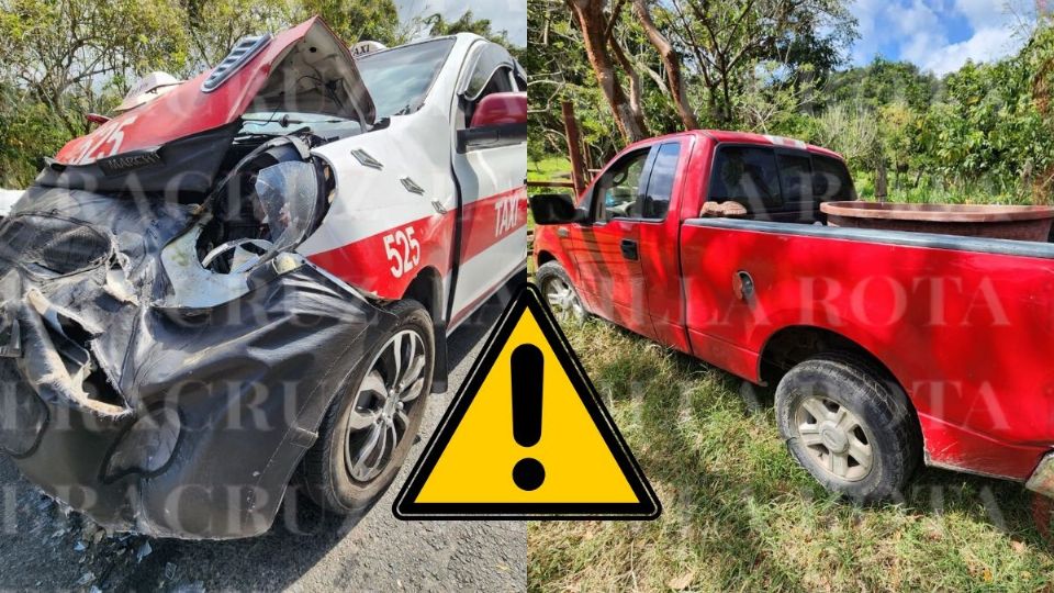 Carretera Papantla - Poza Rica Taxi choca contra camioneta y queda destrozado