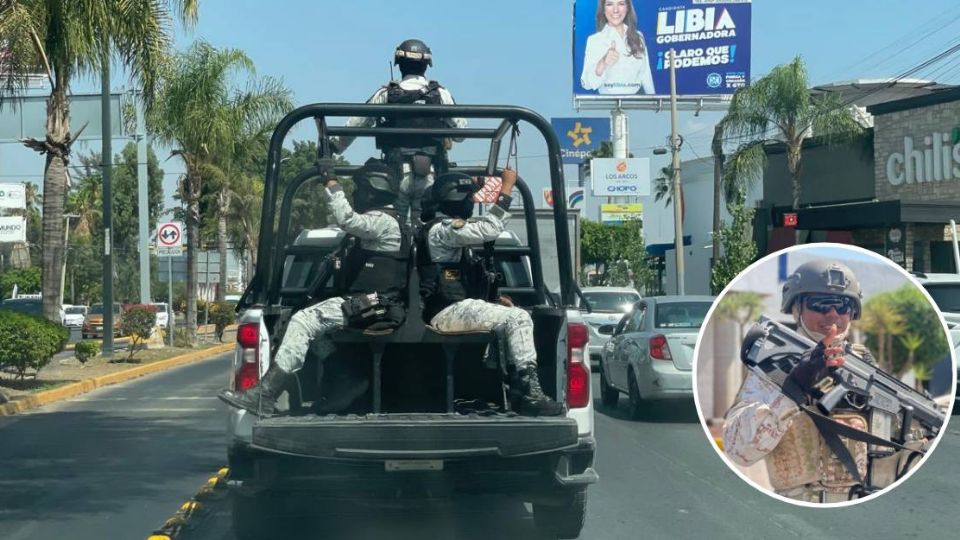 Los elementos del Ejército recorren la ciudad en vehículos con diversas armas.