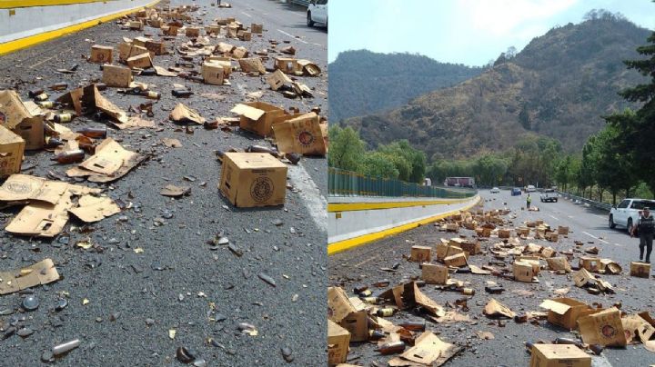 Volcadura de tráiler de cerveza paraliza la autopista México-Cuernavaca