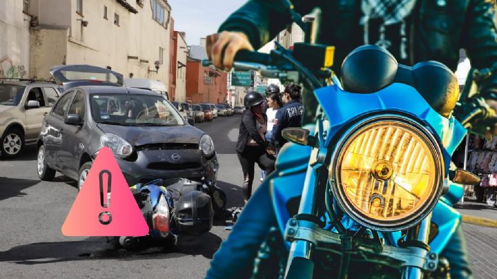 Motociclista sale volando al chocar contra auto en pleno centro de Pachuca