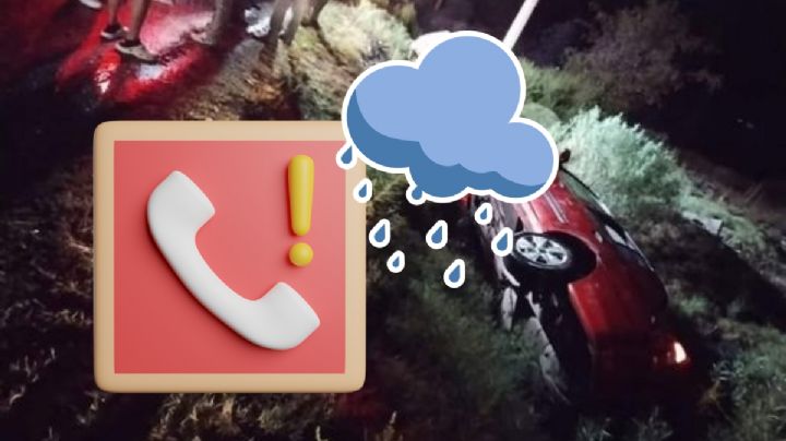 Alertan accidentes por lluvia: Auto cae a canaleta en la Pachuca-Ciudad Sahagún