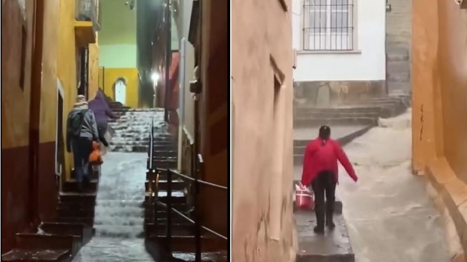 Así caminaron ayer en los callejones de Guanajuato capital.