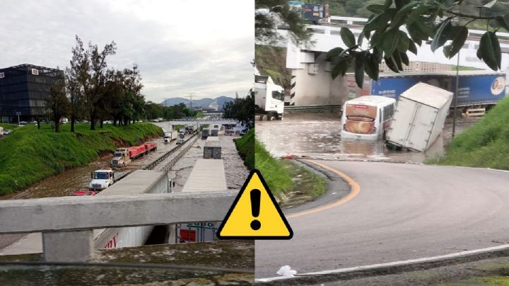 Por inundación, quedan varados vehículos en la autopista Orizaba - Puebla hoy 19 de julio