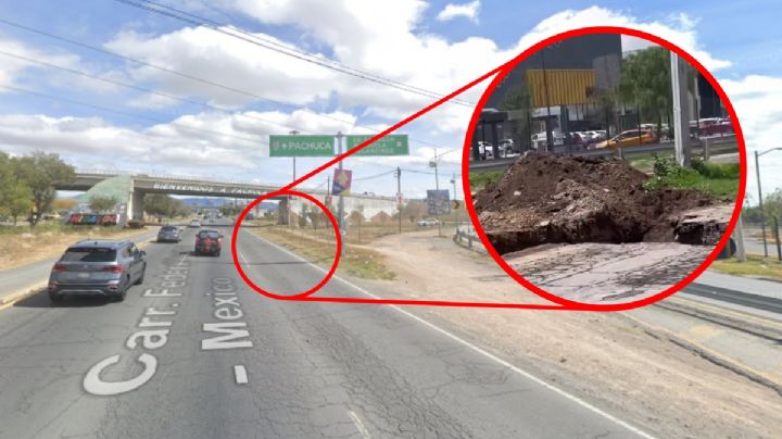 Se hunde la México-Pachuca, conductores en peligro por hoyo de más de 3 metros | FOTOS
