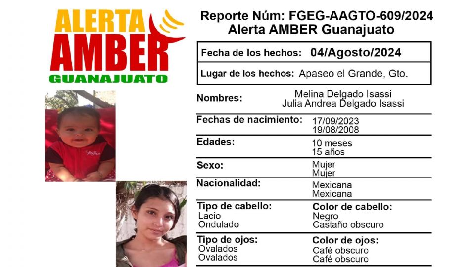 De acuerdo con la ficha de información, fueron vistas por última vez el día 4 de agosto en el municipio de Apaseo el Grande, a partir de ese momento se perdió toda comunicación con Julia Andrea. 